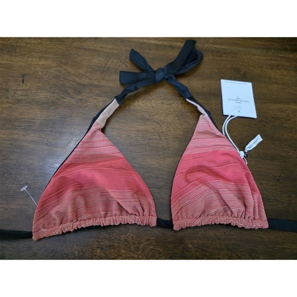 NWT One Teaspoon S Coral Knit Ramones Triangle Bikini Top Black 126773